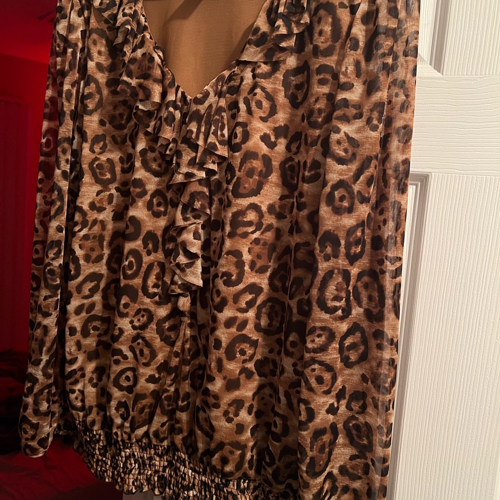 INC International Concepts Black and Brown Tie Front Blouse